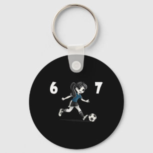 Funny 67 Brainrot Cartoon Soccer Keychain