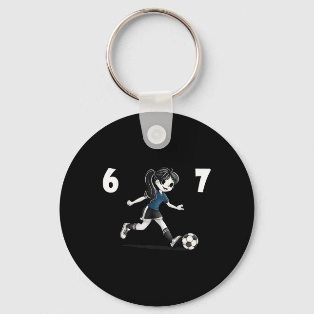 Funny 67 Brainrot Cartoon Soccer  Keychain (Front)
