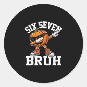 Funny 67 Bruh Halloween Six Seven Meme Brainrot Pu Classic Round Sticker