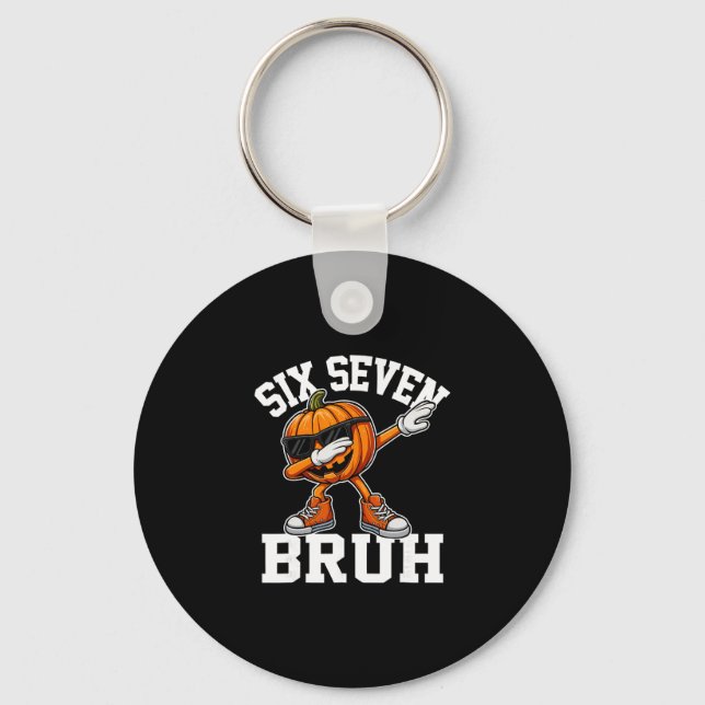 Funny 67 Bruh Halloween Six Seven Meme Brainrot Pu Keychain (Front)