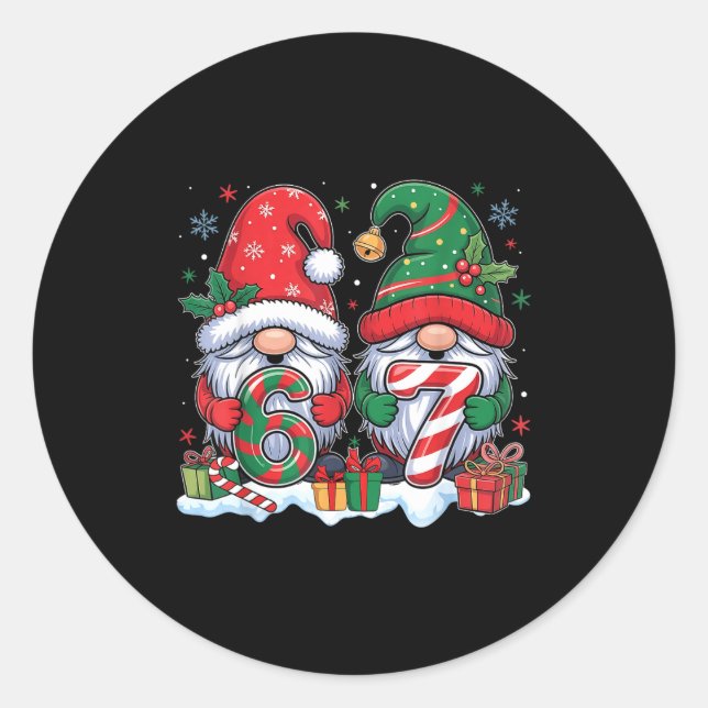 Funny 67 Christmas Pajamas Six Seven Meme 67 Gnome Classic Round Sticker (Front)