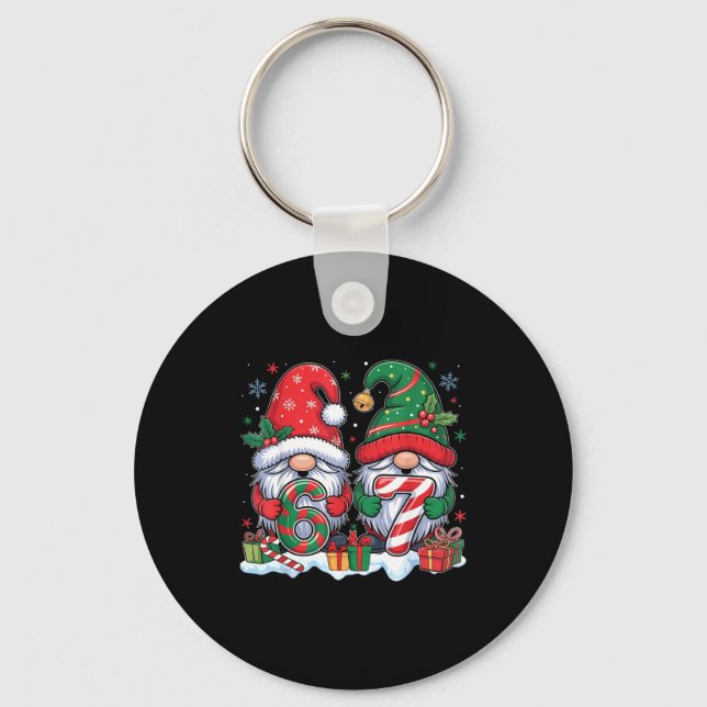 Funny 67 Christmas Pajamas Six Seven Meme 67 Gnome Keychain (Front)