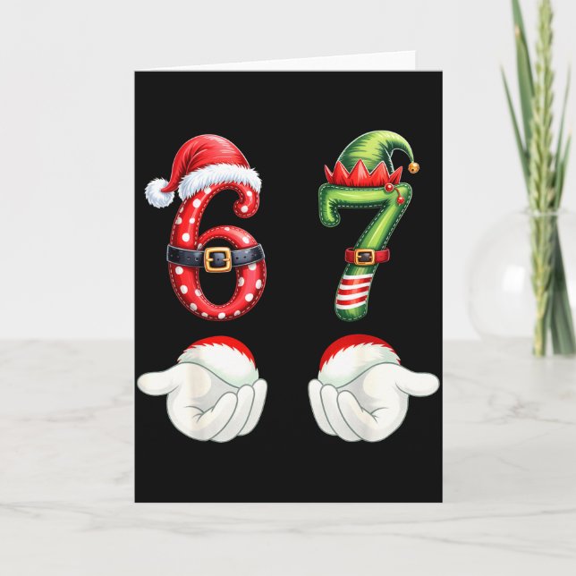 Funny 67 Christmas Pajamas Six Seven Meme 6 7 Elf  Card (Front)