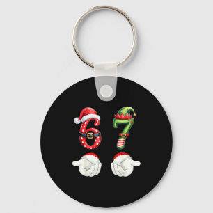 Funny 67 Christmas Pajamas Six Seven Meme 6 7 Elf Keychain