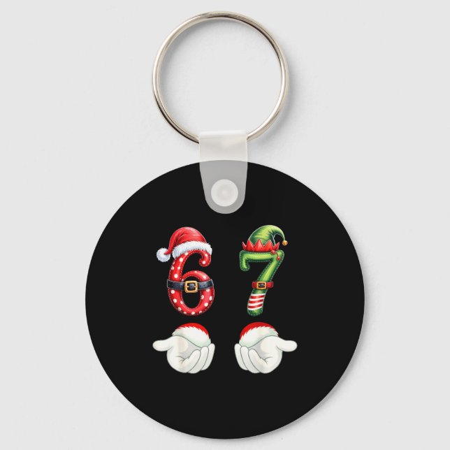 Funny 67 Christmas Pajamas Six Seven Meme 6 7 Elf  Keychain (Front)