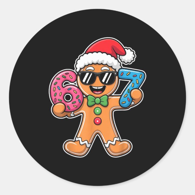 Funny 67 Christmas Six Seven Meme Xmas Gingerbread Classic Round Sticker (Front)
