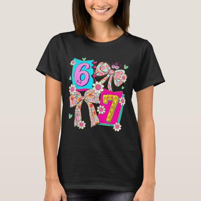 Funny 67 Coquette Bow Design For Girly Aesthetic L T-Shirt (Front)