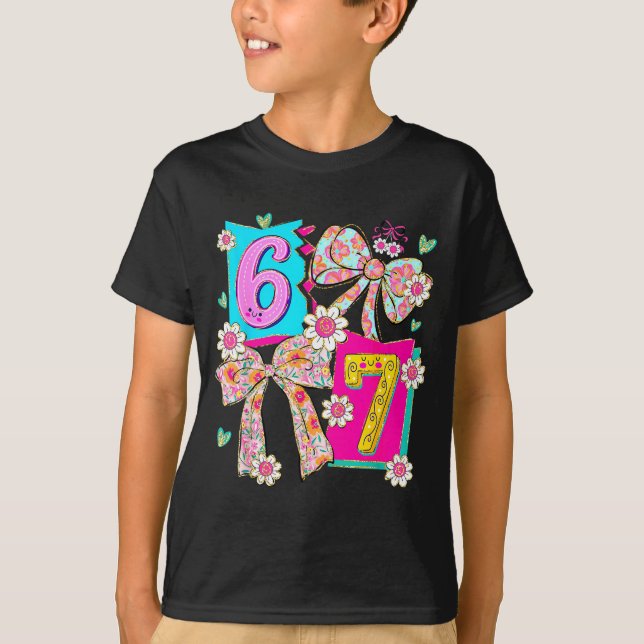 Funny 67 Coquette Bow Design For Girly Aesthetic L T-Shirt (Front)