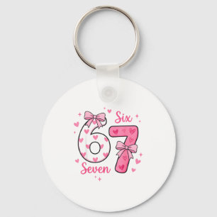 Funny 67 Cute Six Seven Meme Pink Hearts Bow Valen Keychain