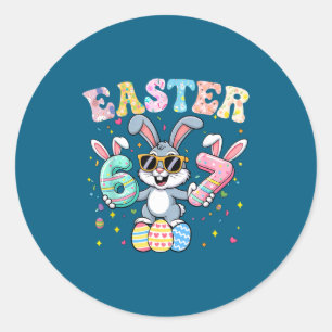 Funny 67 easter bunny 67 six seven meme men boys classic round sticker