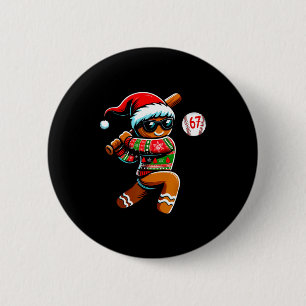Funny 67 Gingerbread Man Playing Baseball Christma 2 Inch Round Button