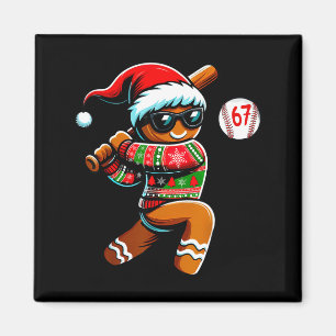 Funny 67 Gingerbread Man Playing Baseball Christma Magnet
