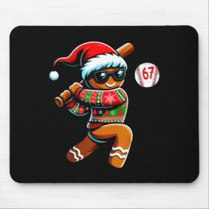 Funny 67 Gingerbread Man Playing Baseball Christma Mouse Pad