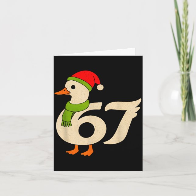 Funny 67 Goose Christmas 6 7 Meme Duck Santa Hat F Card (Front)