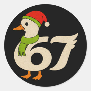 Funny 67 Goose Christmas 6 7 Meme Duck Santa Hat F Classic Round Sticker