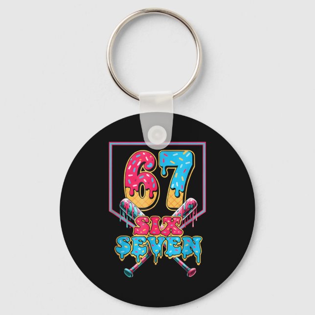Funny 67 Ice Cream Drip Baseball Six Seven Gift Fo Keychain (Front)