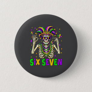 Funny 67 Mardi Gras Skeleton 6 7 Meme Mask Beads S 2 Inch Round Button