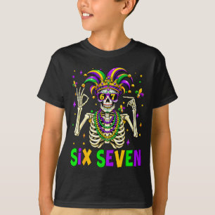 Funny 67 Mardi Gras Skeleton 6 7 Meme Mask Beads S T-Shirt