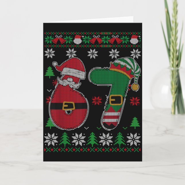 Funny 67 Meme 6 7 Ugly Sweater For Christmas Boys  Card (Front)