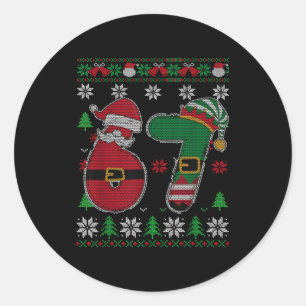 Funny 67 Meme 6 7 Ugly Sweater For Christmas Boys  Classic Round Sticker