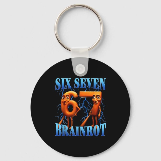 Funny 67 Meme Italian Brainrot Tung Tung Sahur Six Keychain (Front)