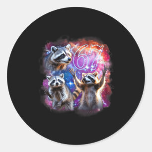 Funny 67 Meme Racoon Howling At The Moon Six Seven Classic Round Sticker