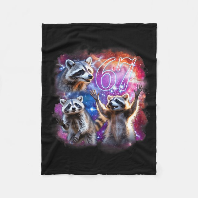 Funny 67 Meme Racoon Howling At The Moon Six Seven Fleece Blanket (Front)