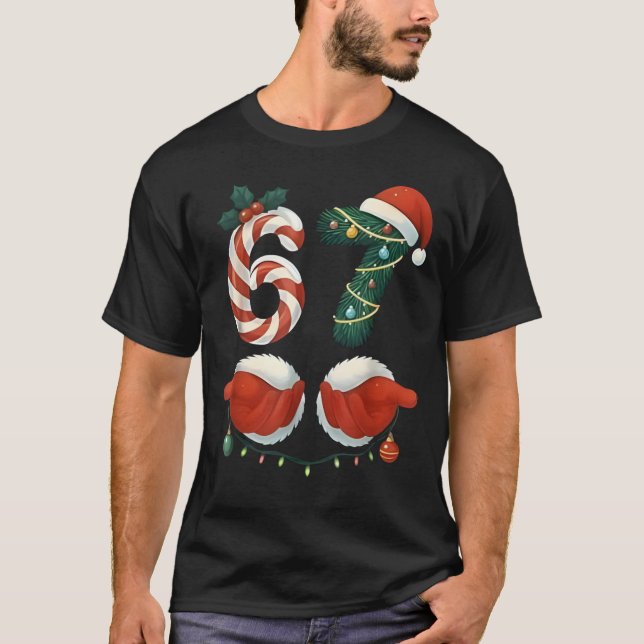 Funny 67 Meme Santa Hand Christmas Pajamas Men Wom T-Shirt (Front)