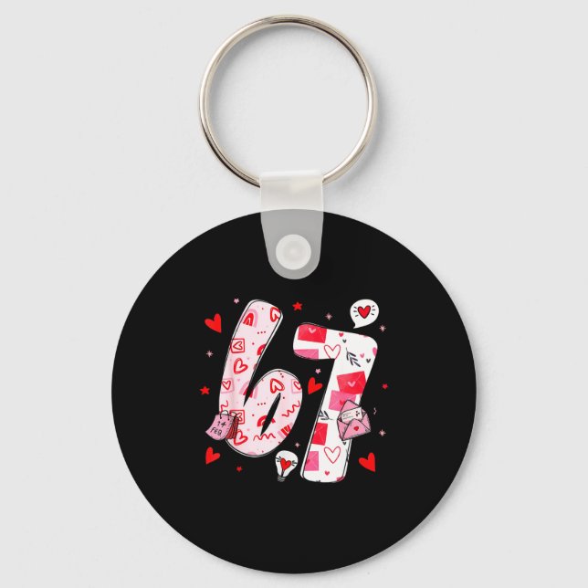 Funny 67 Meme Six Seven 6 7 Valentine Hearts  Keychain (Front)