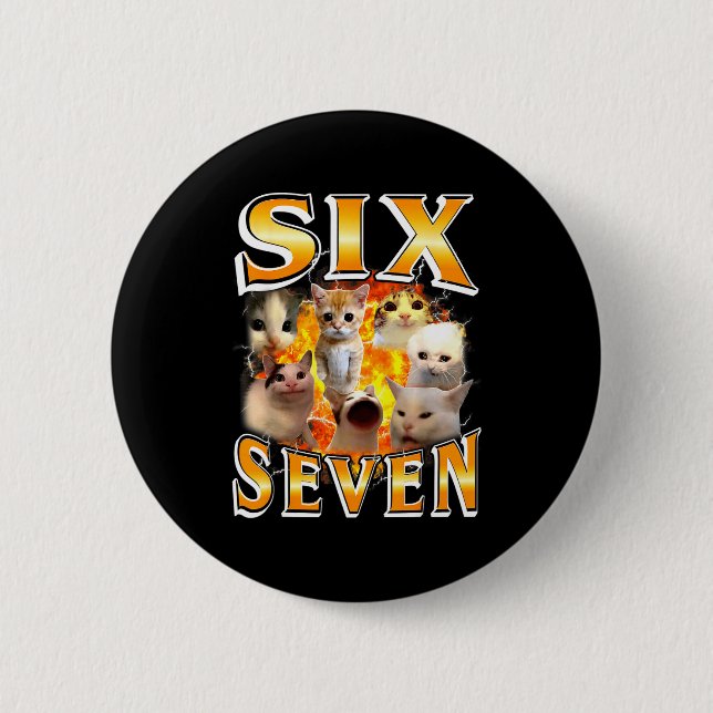 Funny 67 Meme Six Seven Cat Meme Funny Bootleg Gra 2 Inch Round Button (Front)