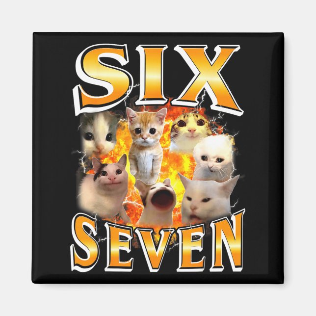 Funny 67 Meme Six Seven Cat Meme Funny Bootleg Gra Magnet (Front)