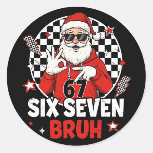Funny 67 Meme Six Seven Christmas Bruh Santa Kids Classic Round Sticker