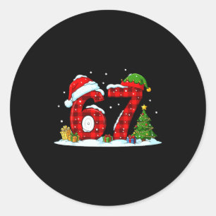 Funny 67 Meme Six Seven Christmas Buffalo Red Plai Classic Round Sticker