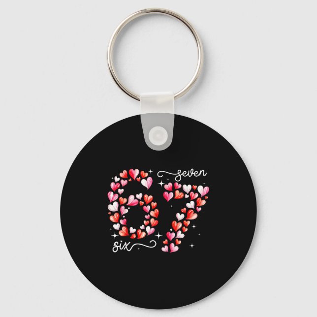 Funny 67 Meme Six Seven Heart Matching Couples Val Keychain (Front)