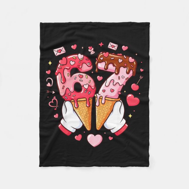 Funny 67 Meme Six Seven Ice Cream Matching Couples Fleece Blanket (Front)