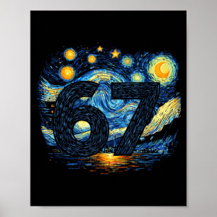 Funny 67 Meme Six Seven Starry Art Night Poster
