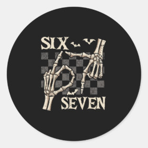 Funny 67 Meme Skeleton Hand 6 7 Halloween Shirts S Classic Round Sticker