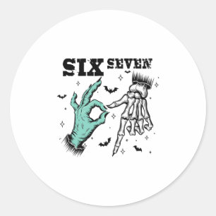 Funny 67 Meme Spooky Skeleton Six Seven Gen Alpha  Classic Round Sticker