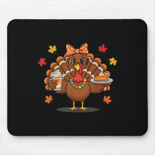 Funny 67 Meme Thanksgiving Turkey With Pumpkin Pie Mouse Pad (Front)