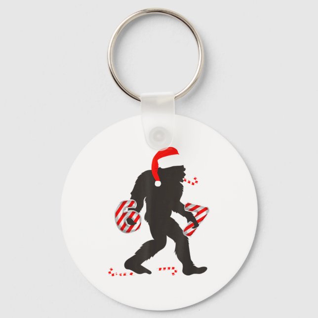 Funny 67 Meme With Bigfoot And Candy Canes Christm Keychain (Front)
