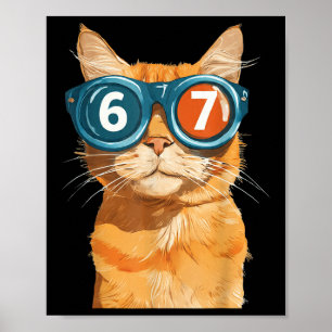 Funny 67 Orange Cat Meme Six Seven Matching Cats M Poster