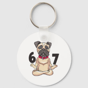 Funny 67 Pug Dog Yoga Hand Pose Graphic Keychain