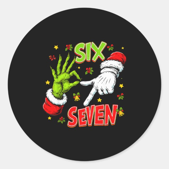 Funny 67 Santa Hand Christmas Six Seven Meme Teens Classic Round Sticker (Front)