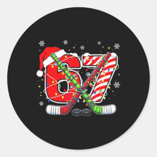 Funny 67 Santa Hat Candy Cane Ice Hockey Six Seven Classic Round Sticker