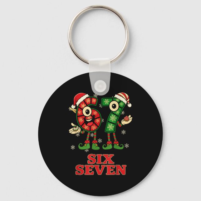 Funny 67 Six Seven 6-7 Italian Christmas Holiday W Keychain (Front)