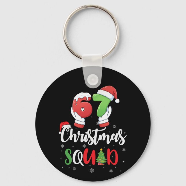 Funny 67 Six Seven Brianrot Christmas Squad Keychain (Front)