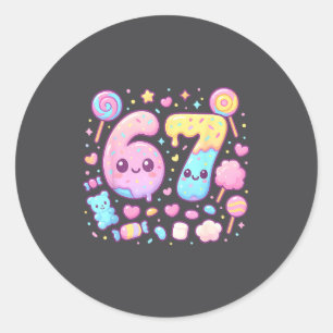 Funny 67 Six Seven Candy 6 7 Meme Gen Alpha Kawaii Classic Round Sticker