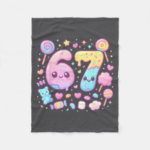 Funny 67 Six Seven Candy 6 7 Meme Gen Alpha Kawaii Fleece Blanket