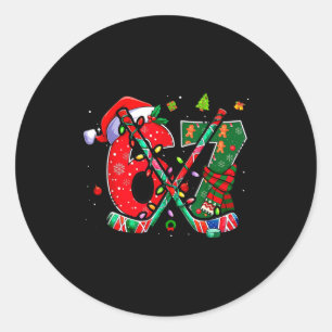 Funny 67 Six Seven Christmas Ice Hockey  Classic Round Sticker