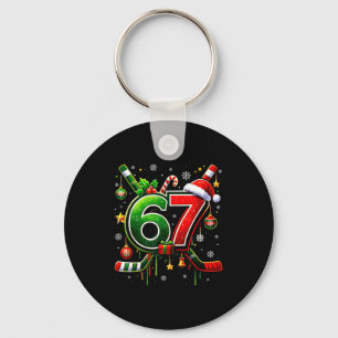 Funny 67 Six Seven Christmas Ice Hockey Keychain